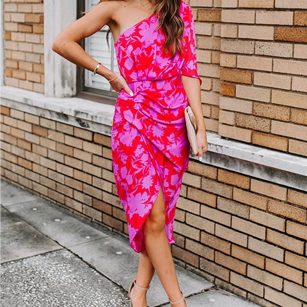 One shoulder floral dress